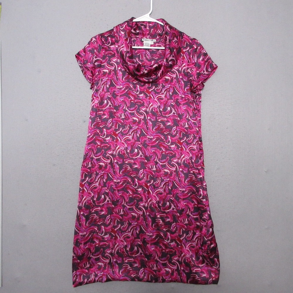 WinterSilks Dress Small Pink Printed Cowl Neck Silk‎ Shift Career Timeless